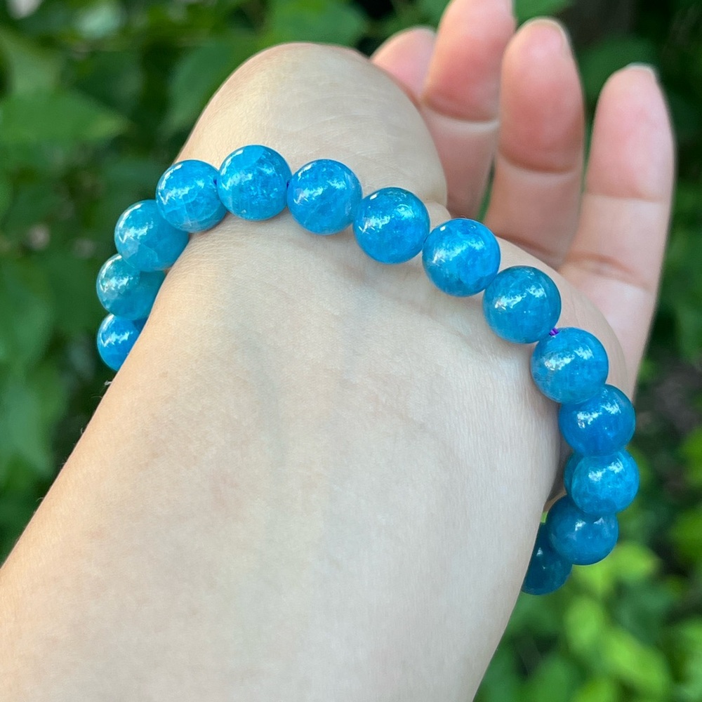 9mm stretchable blue‎ apatite bracelet